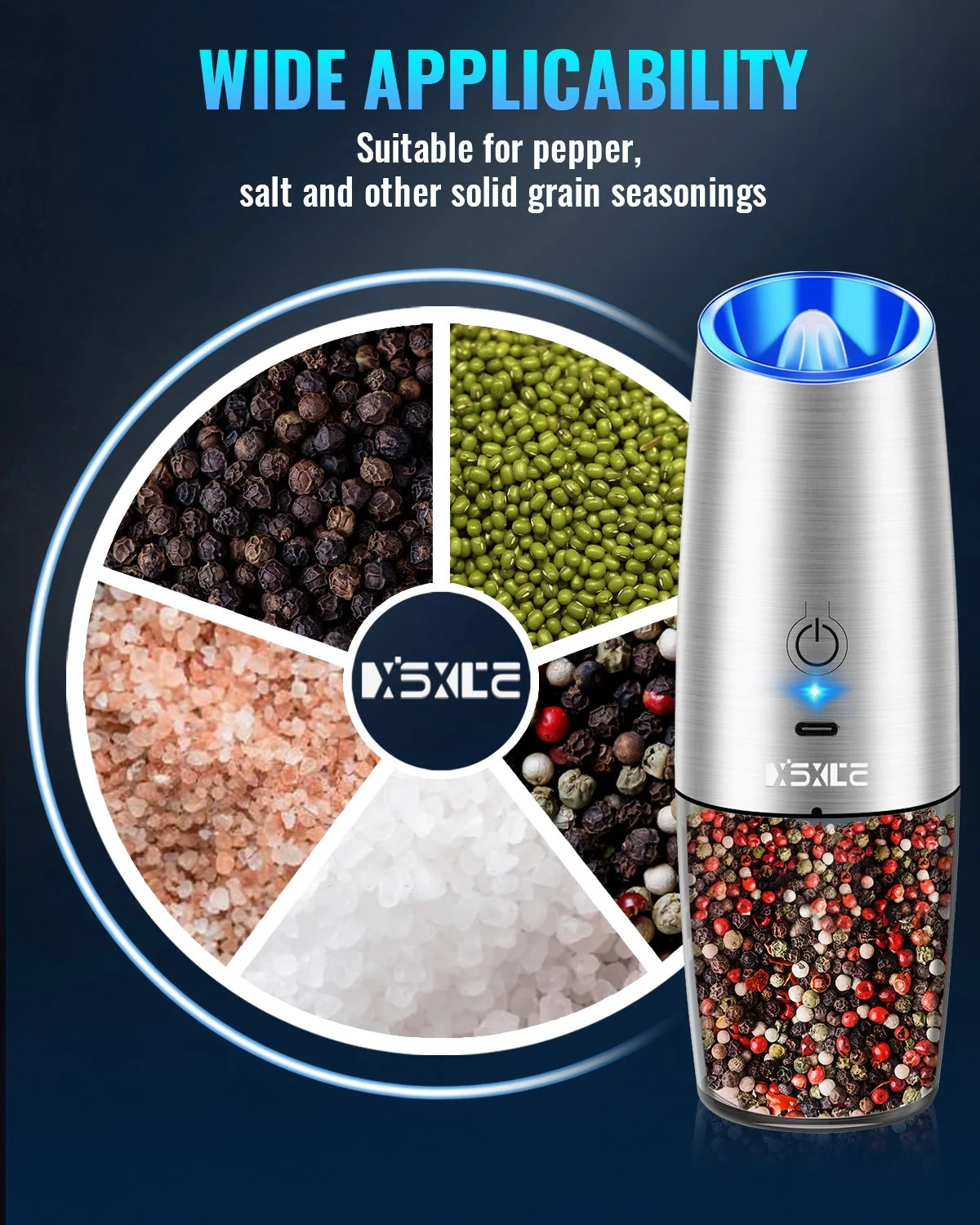 Rechargeable Gravity Electric Spices Grinder, No Battery Needed