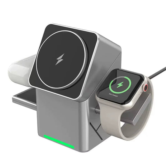 3 in 1 Cube Wireless Charger Auto Rotation Magnetic 15W Wireless Charging Station for Iphone 16 15 14 13 12 Iwatch Airpods
