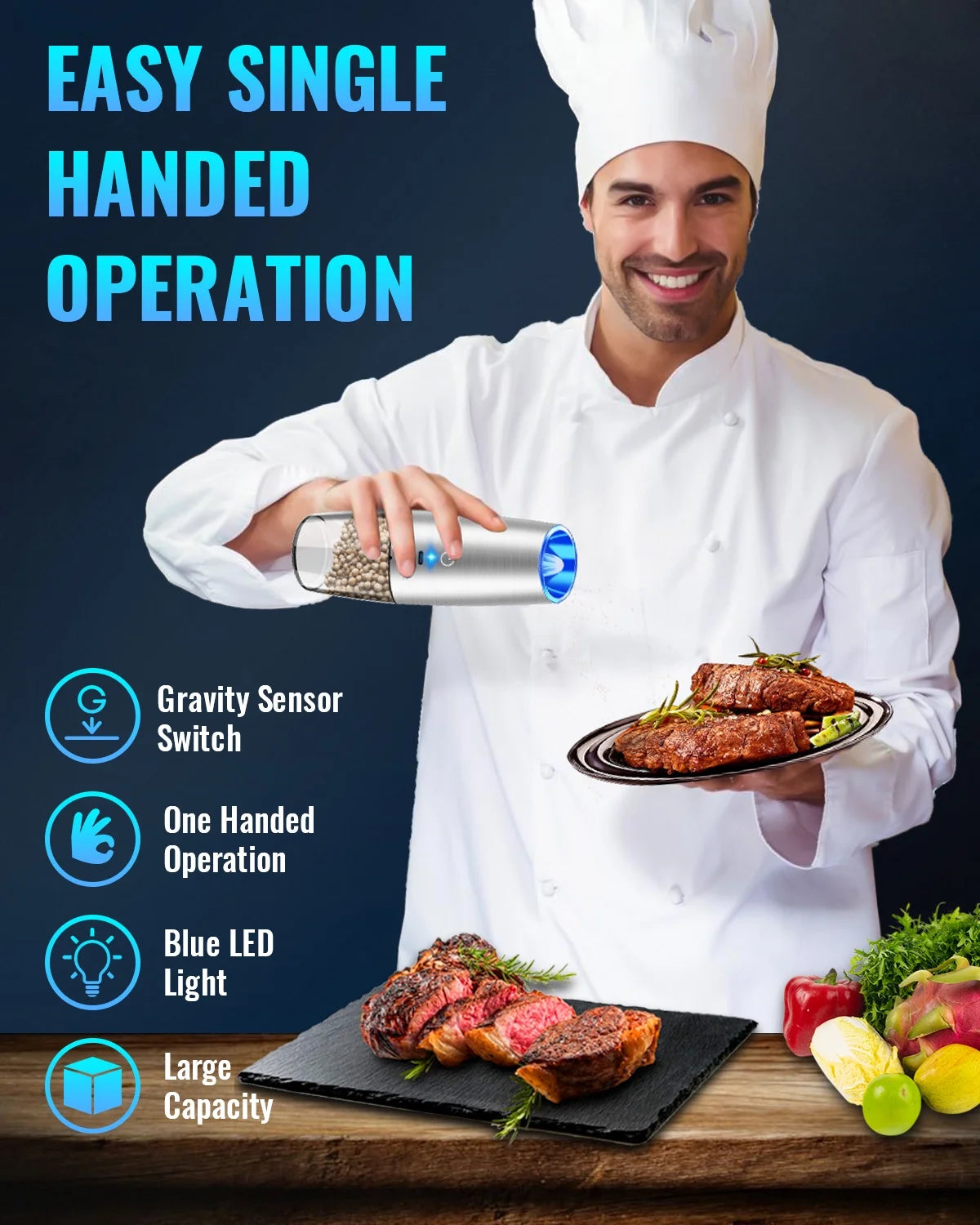 Rechargeable Gravity Electric Spices Grinder, No Battery Needed