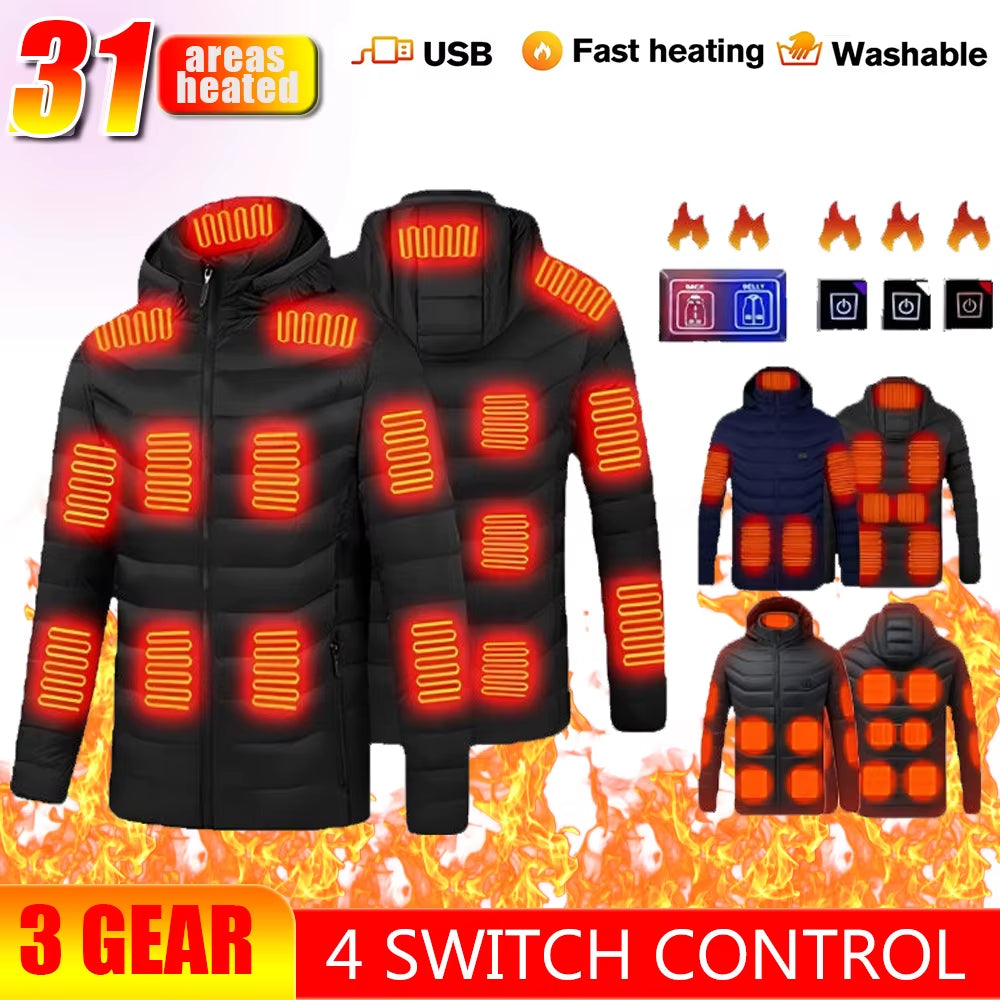 Winter 31 Areas Heated Jacket Electric Self Heated Jacket USB Heated Clothing Electric Heating Jackets