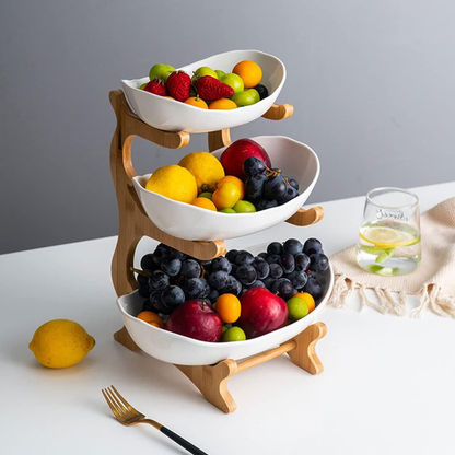 Ceramic & Bamboo 3-Tier Fruit Bow